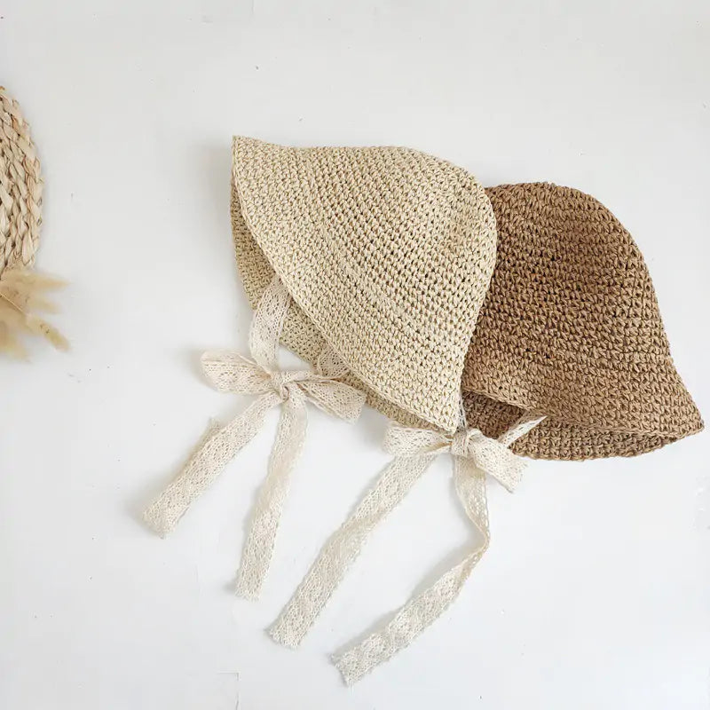 Baby Straw Sun Hat with Lace Bow