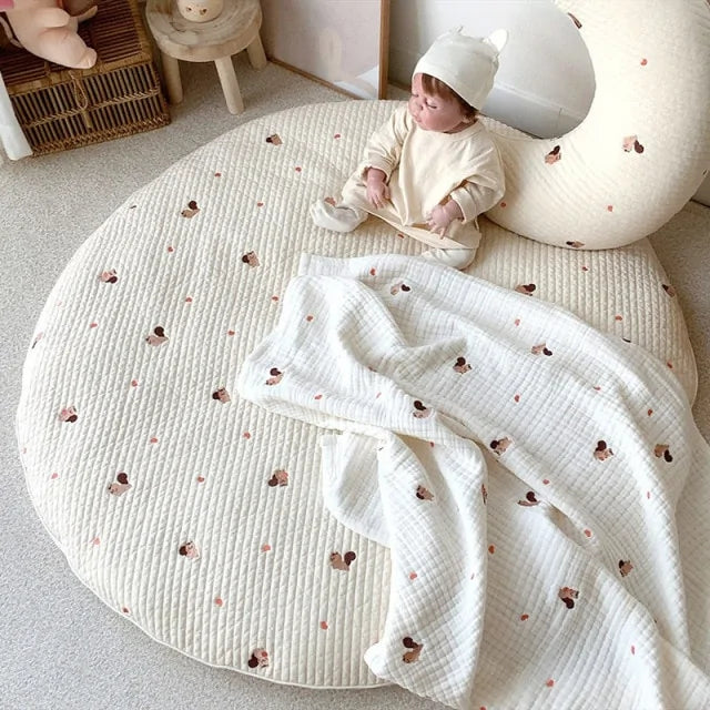 Neutral Cotton Embroidered Baby Play Mat