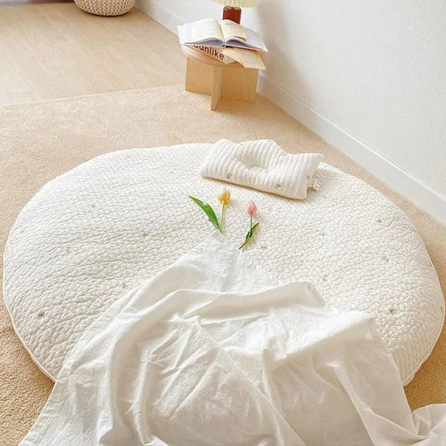 Neutral Cotton Embroidered Baby Play Mat
