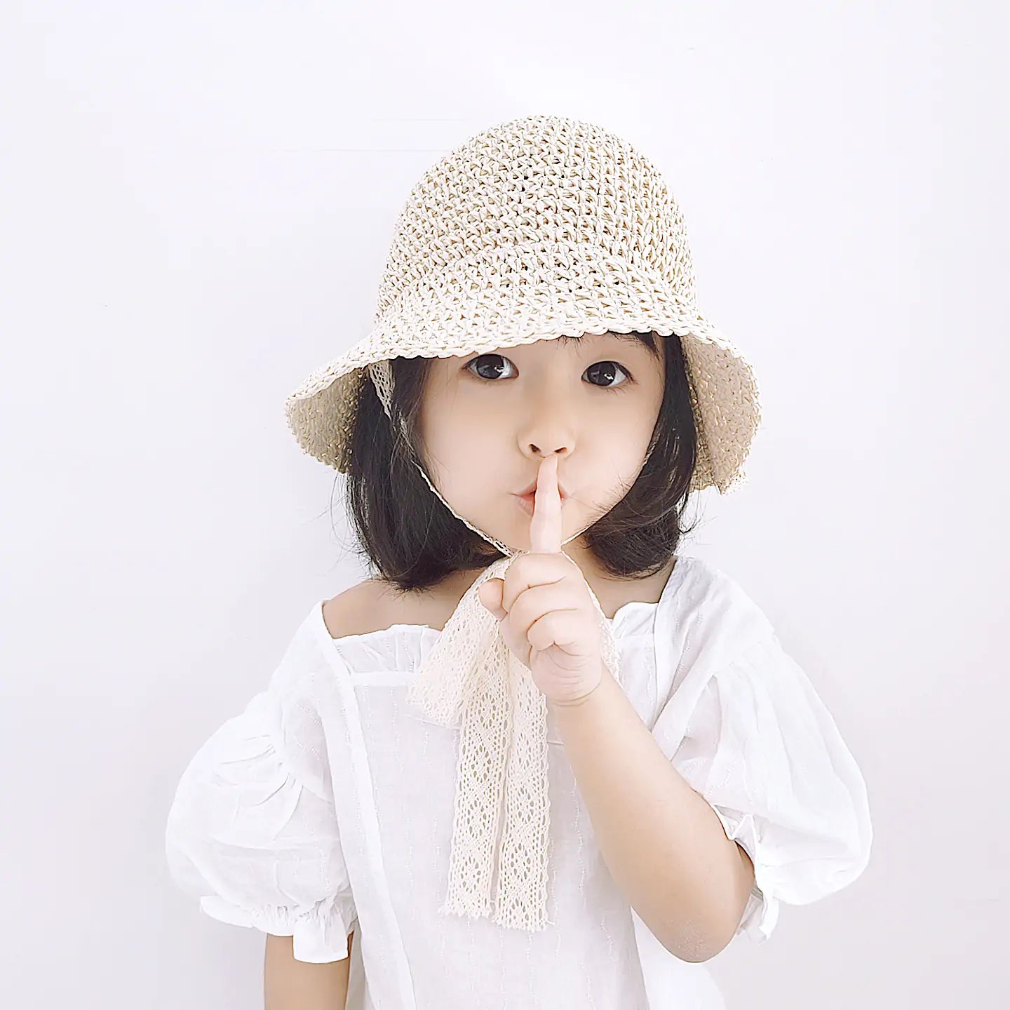 Baby Straw Sun Hat with Lace Bow