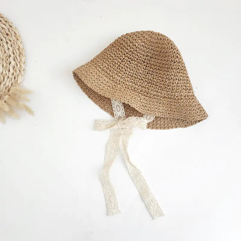 Baby Straw Sun Hat with Lace Bow
