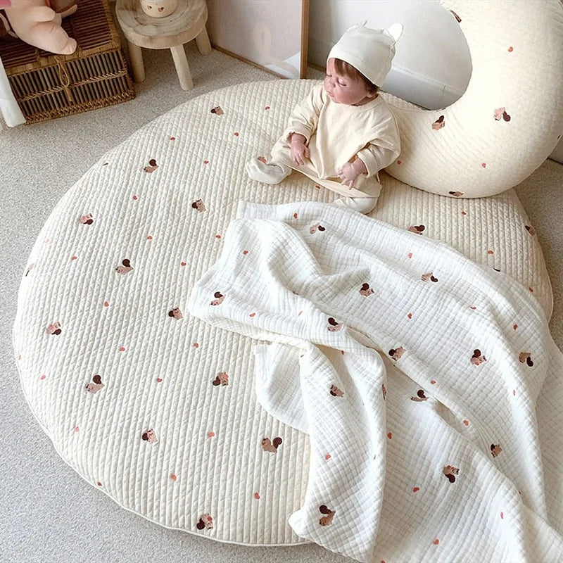 Neutral Cotton Embroidered Baby Play Mat